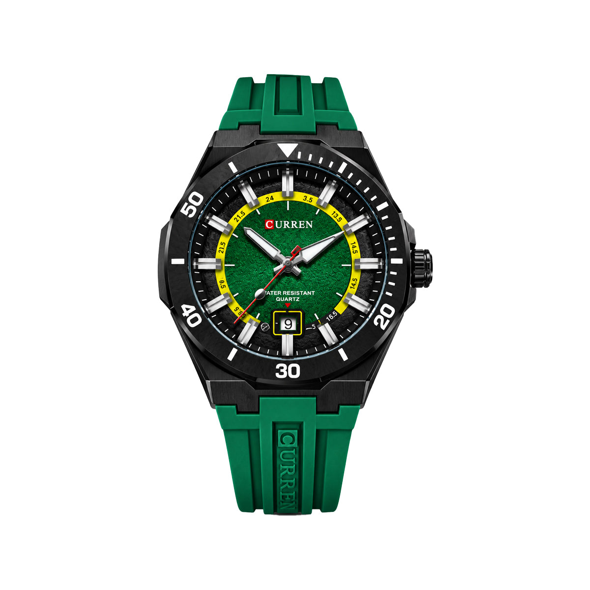 CURREN 8491 Men's Quartz Watch Green– Stylish Silicone Strap