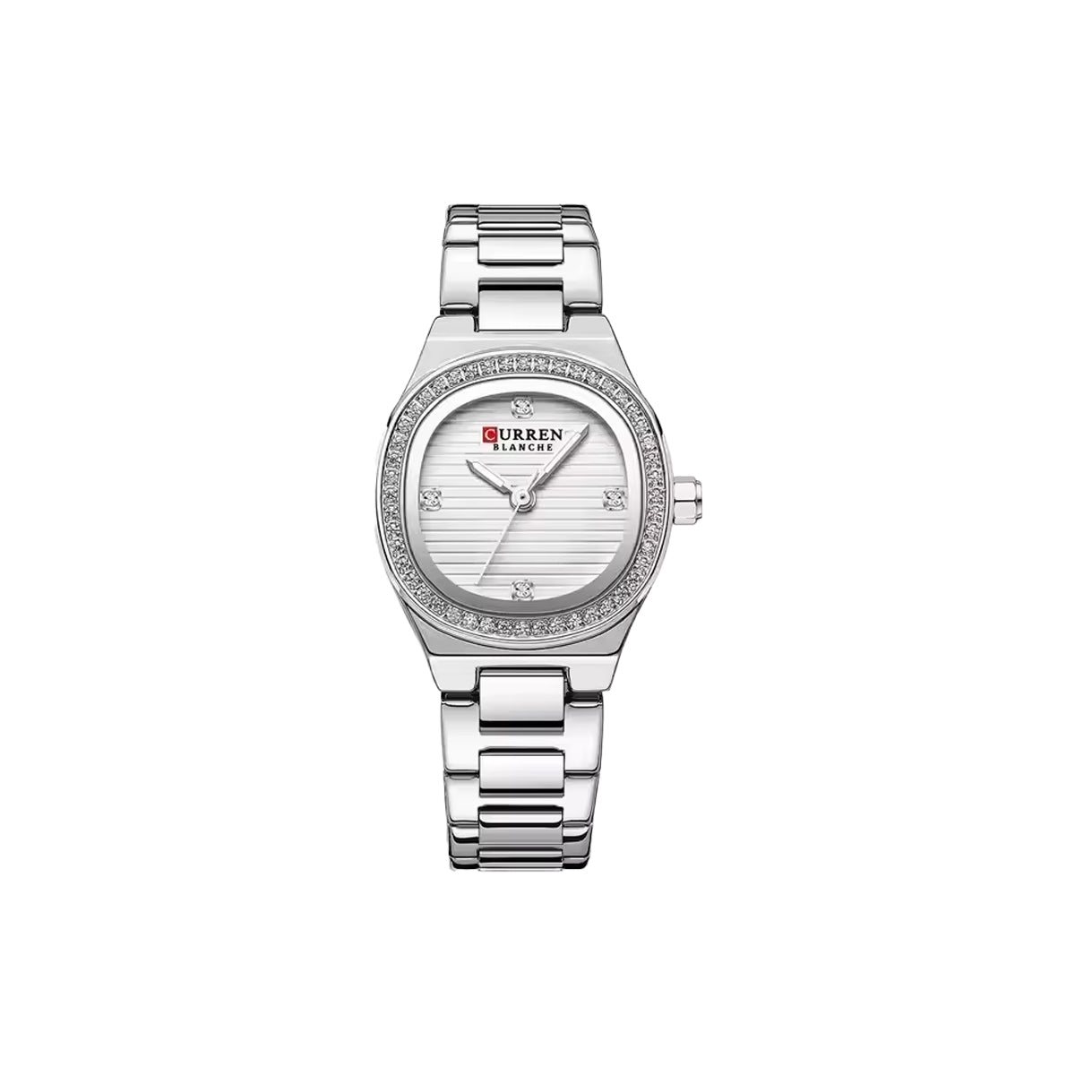 CURREN 9101 Women’s Luxury Diamond Watch Silver Case White Dial– Small Dial, Luminous Hands & Stainless Steel Bracelet