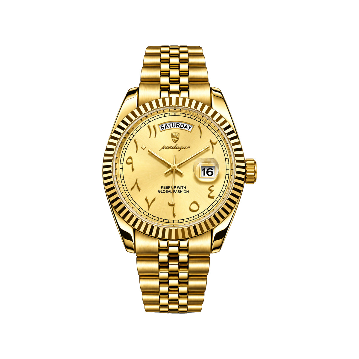 POEDAGAR 845 Men's Quartz Watch Black– Arabic Numeral Dial & Stainless Steel Bracelet (Copy)