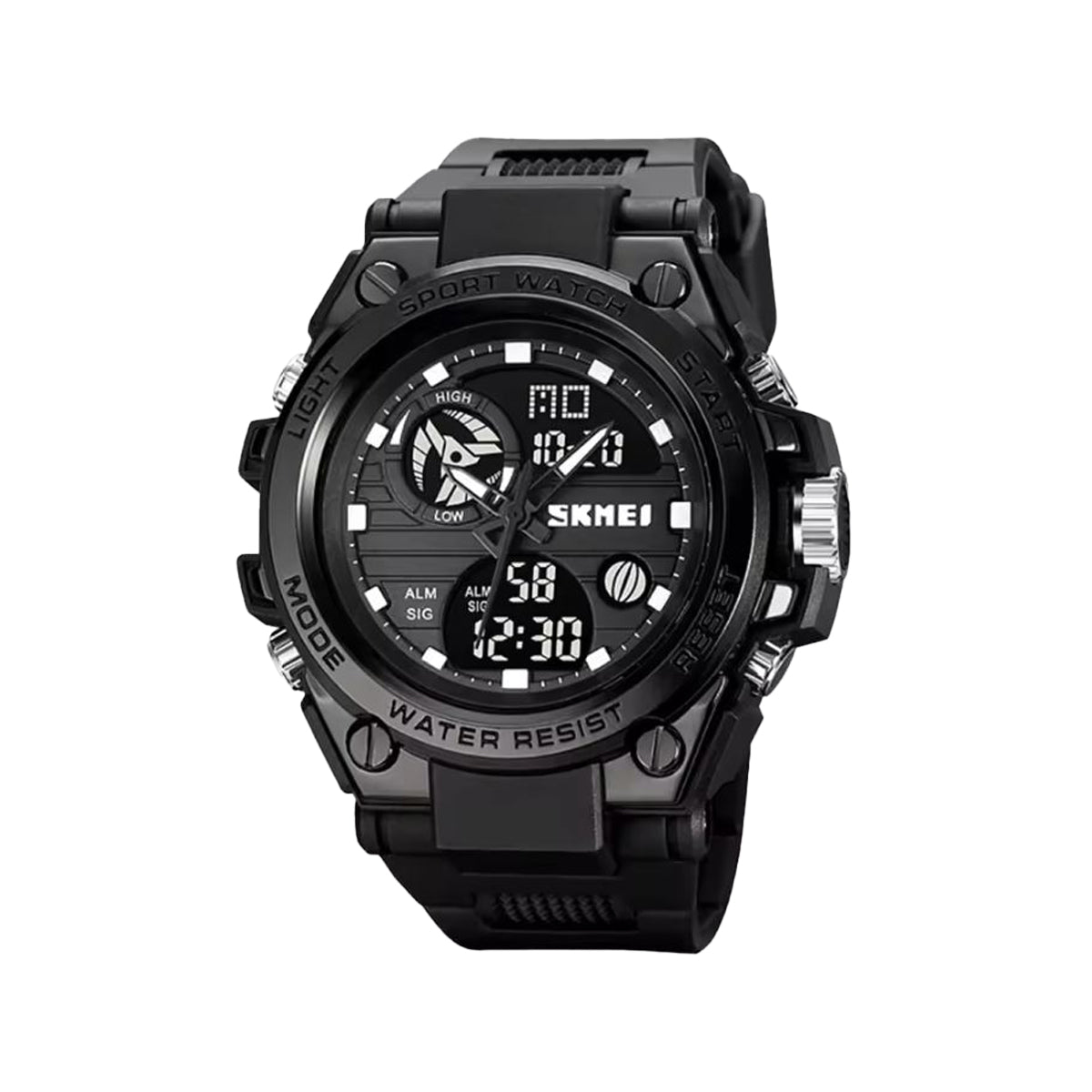 SKMEI 2031 Men’s Analog Digital Sports Watch Black – Dual Time, Chronograph, EL Light & 50M Water