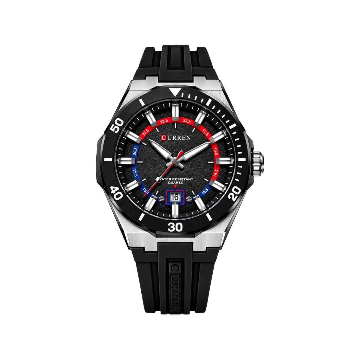 CURREN 8491 Men's Quartz Watch Silver Black – Stylish Silicone Strap