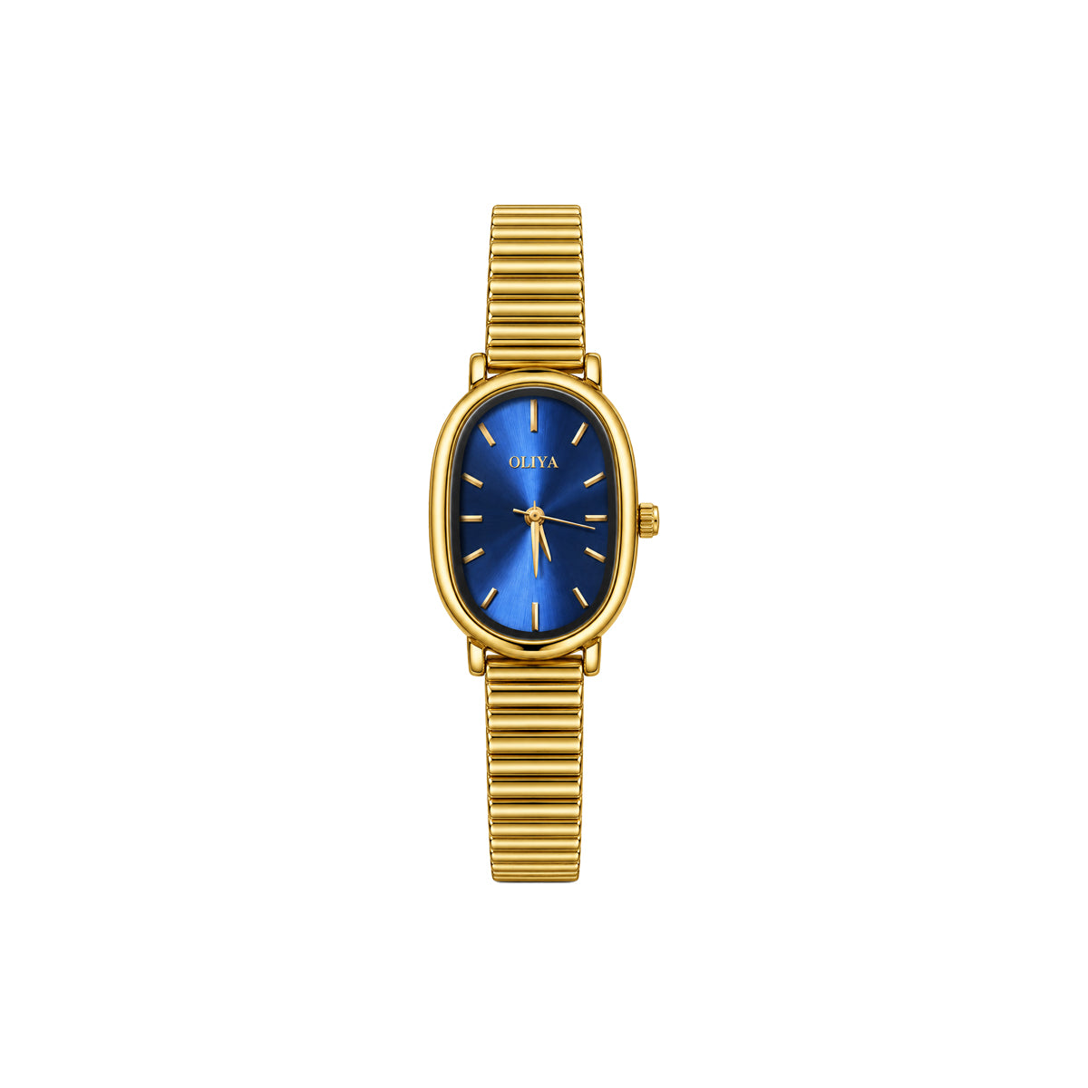 OLIYA 2015 Ladies Blue Dial Gold Watch – Elegant Oval Case & Classic Bracelet