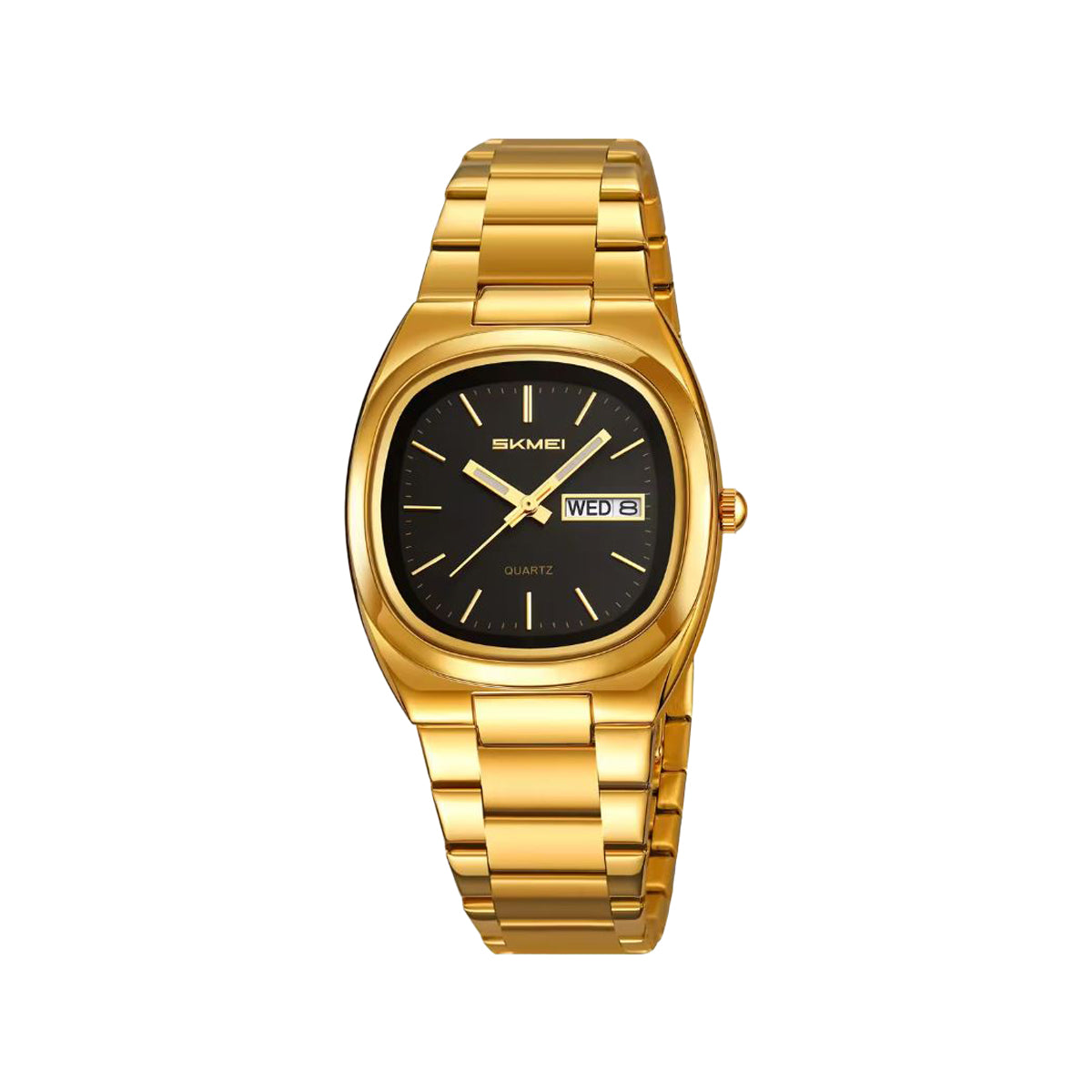 SKMEI 2420 Men’s Quartz Watch Gold Black– Day Date, Stainless Steel Bracelet