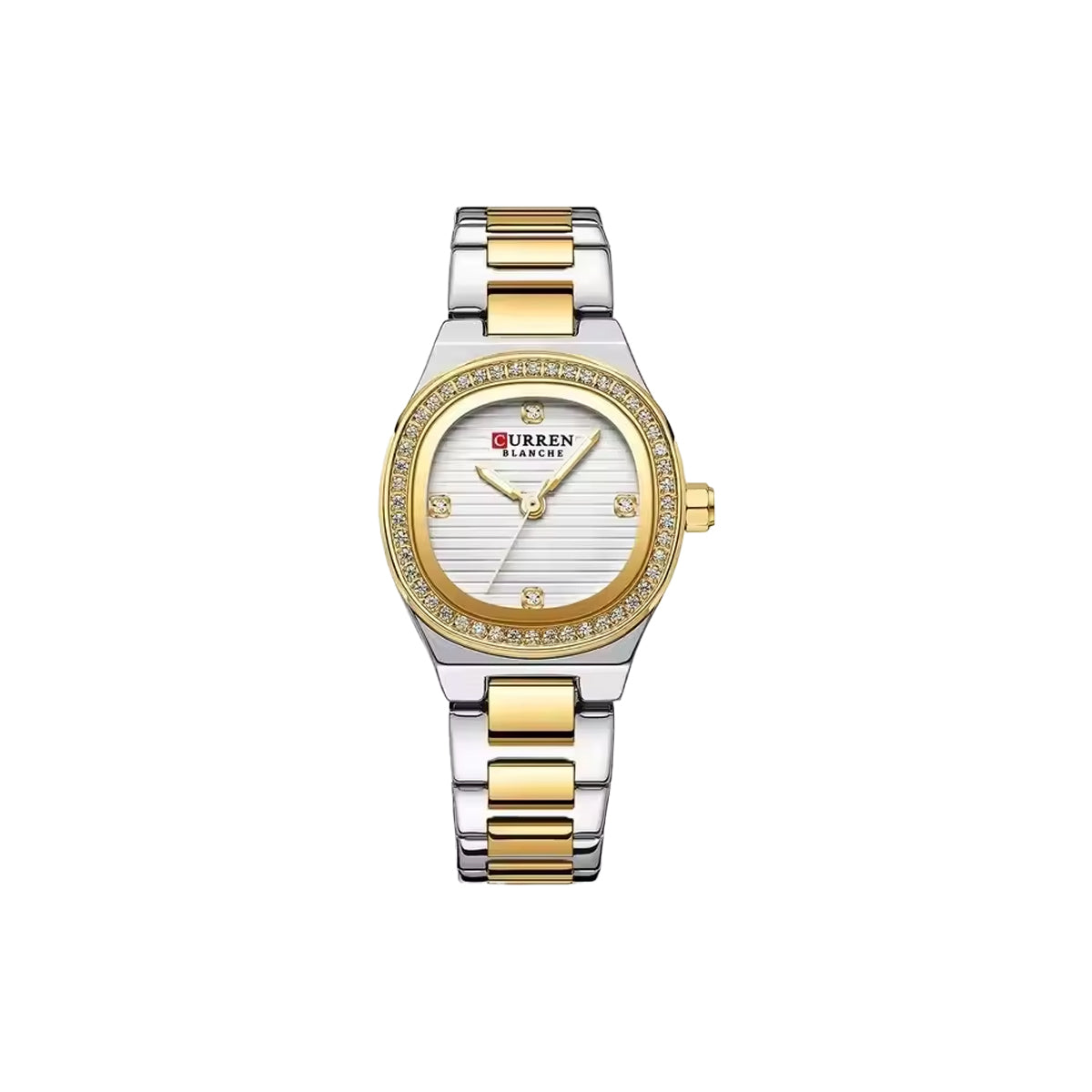 CURREN 9101 Women’s Luxury Diamond Watch Glod Case White Dial– Small Dial, Luminous Hands & Stainless Steel Bracelet