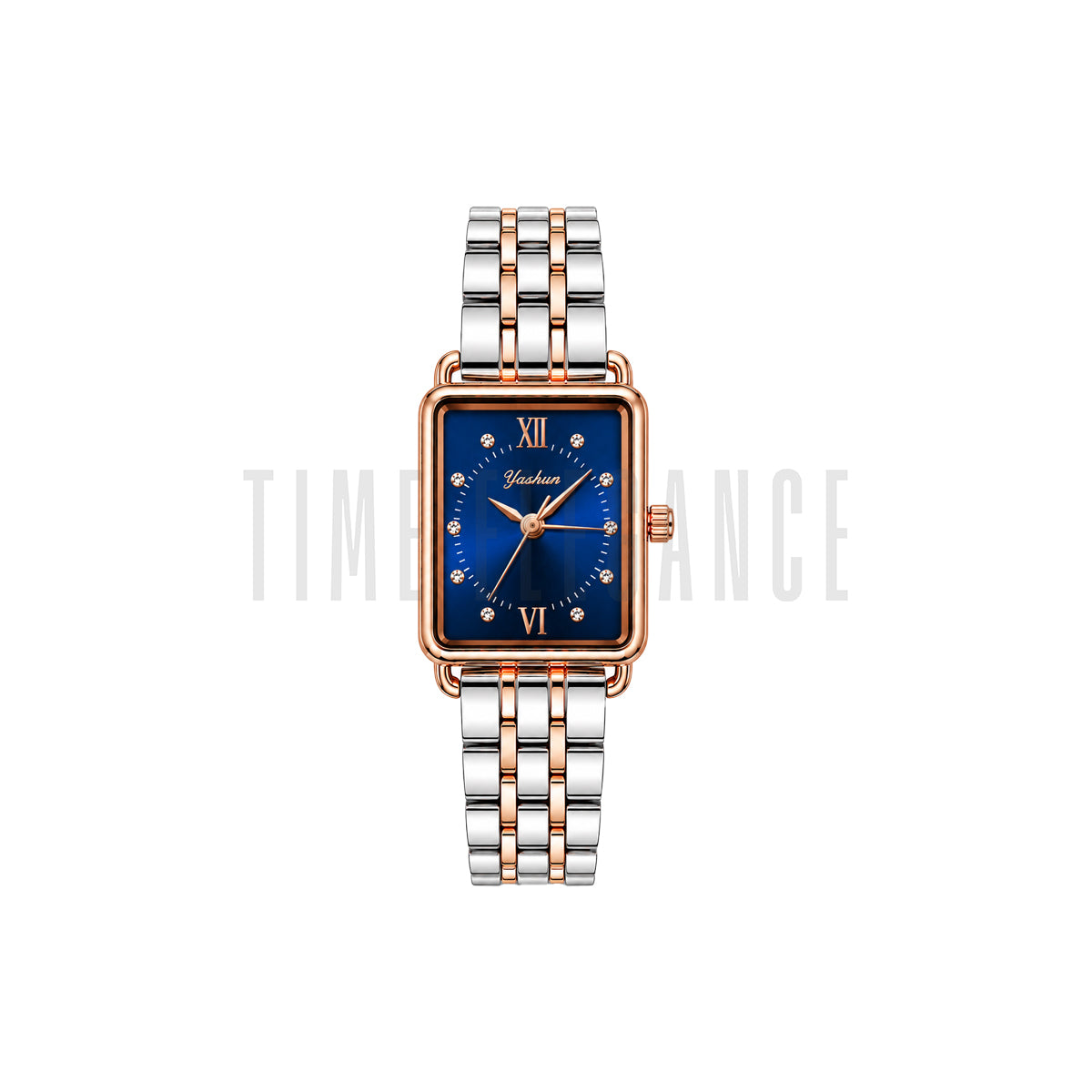 Yindini 896 Women's Luxury Rectangle Quartz Watch – Two-Tone Bue