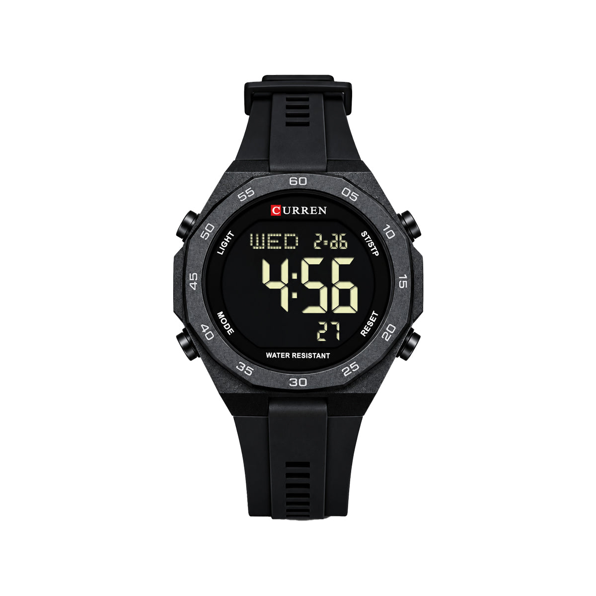 CURREN 6101 Men's Digital Watch Black– Silicone Strap, Alarm & Backlight