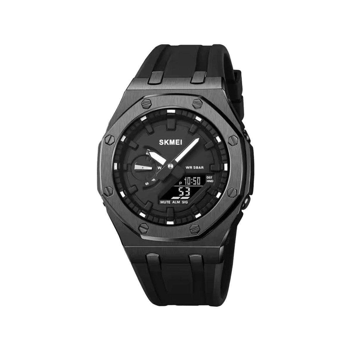 SKMEI 2243 Men’s Analog Digital Watch Full Black – World Time, 5 Alarms, Chronograph
