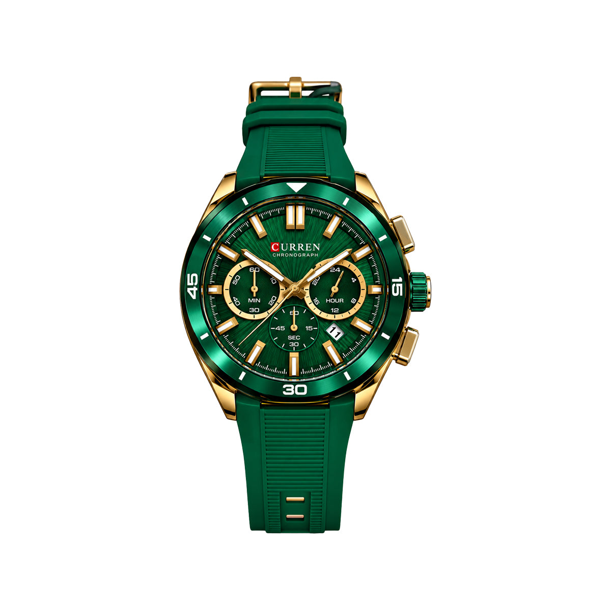 CURREN 8502 Men's Chronograph Quartz Watch Green– Silicone Strap, Luminous & 3ATM