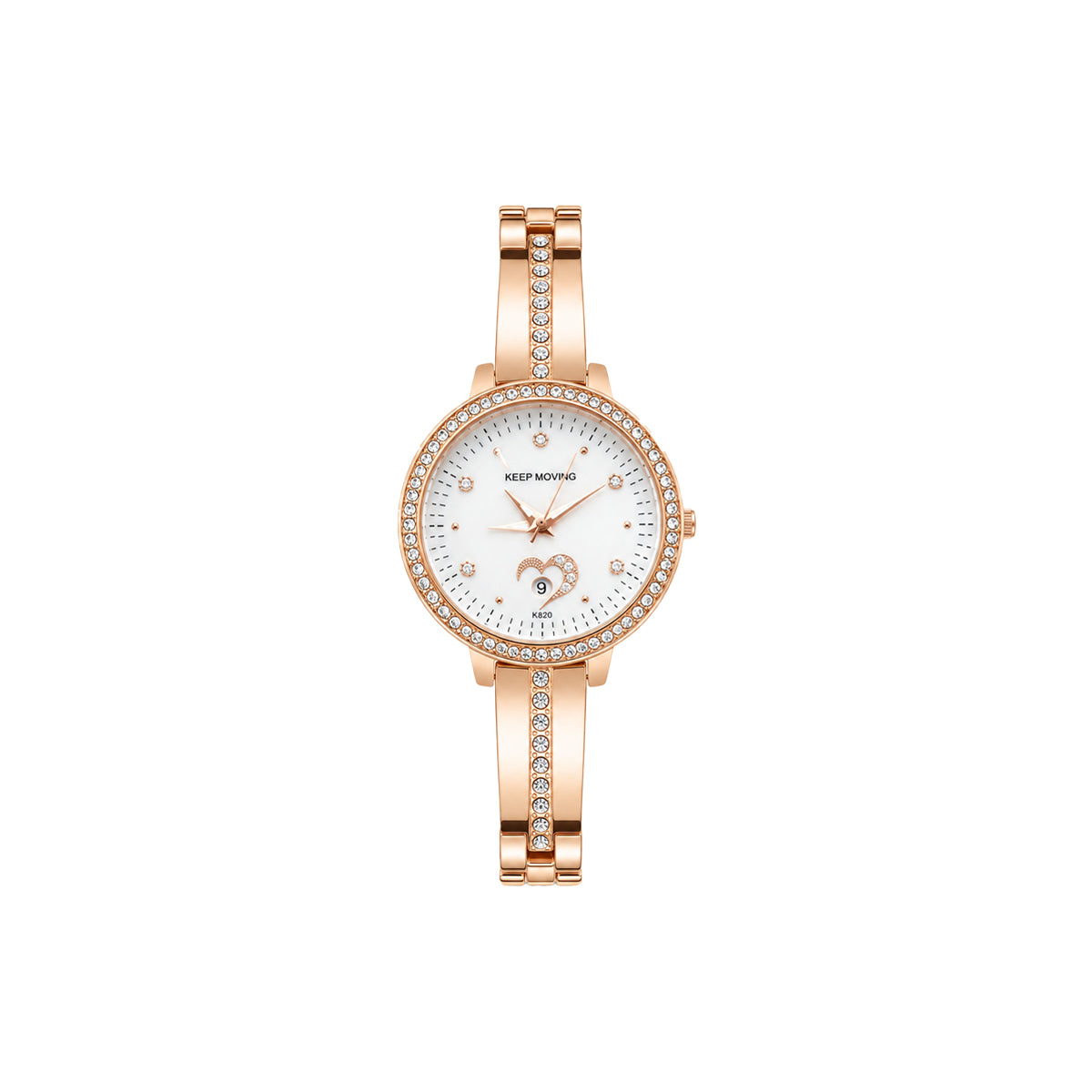 KEEP MOVING K820 Luxury Women's Diamond Quartz Watch | Rose Gold Stainless Steel Waterproof Ladies Wristwatch