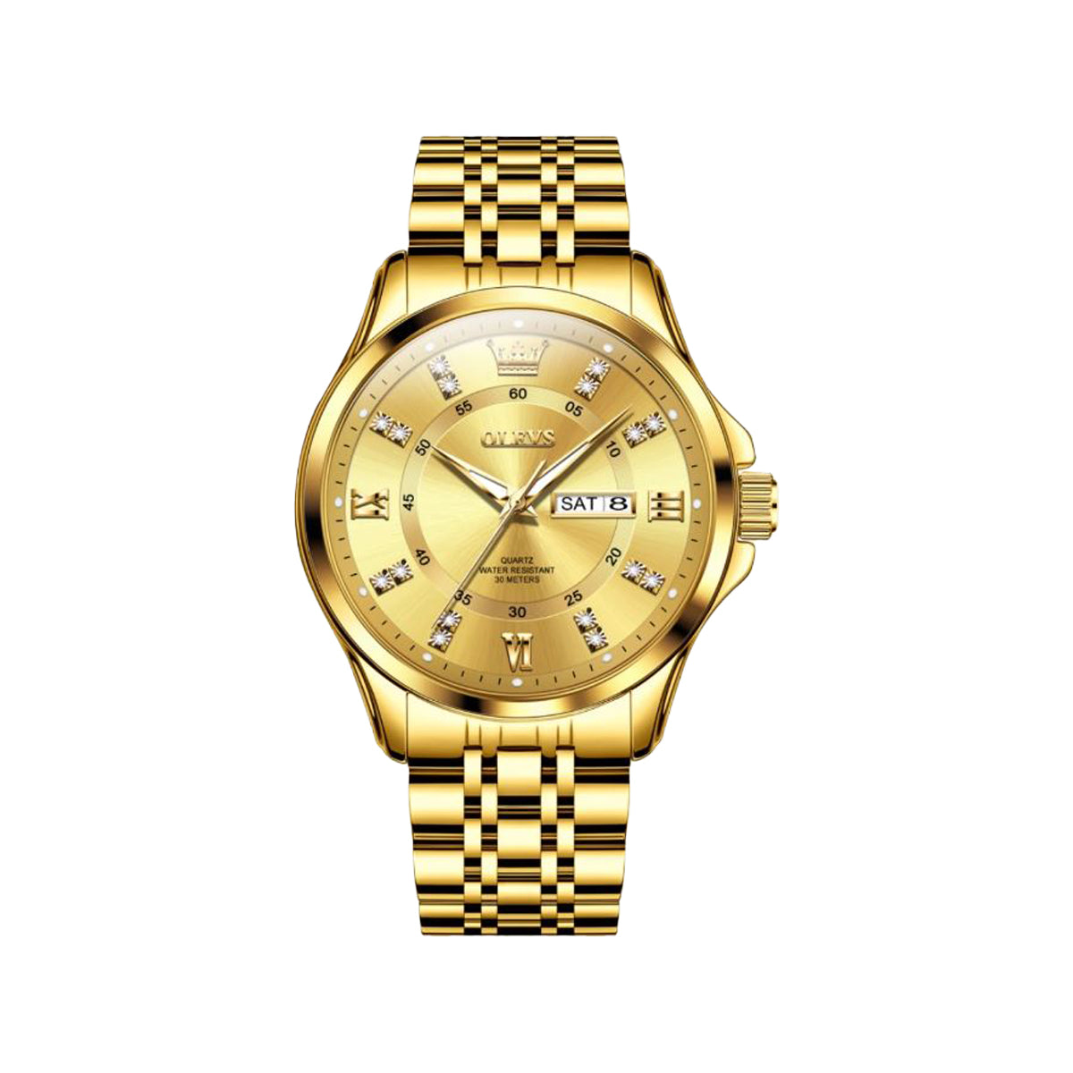 OLEVS 3620 Men’s Luxury Quartz Watch – Golden Fashion Stainless Steel Business Wristwatch