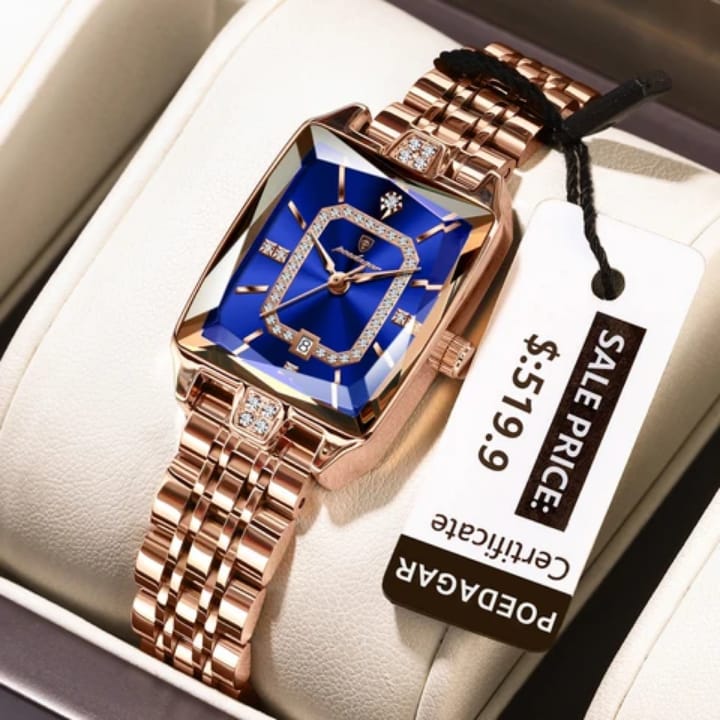 Poedagar 785 Blue Dial— Women’s Waterproof Rectangle Luxury Quartz Watch