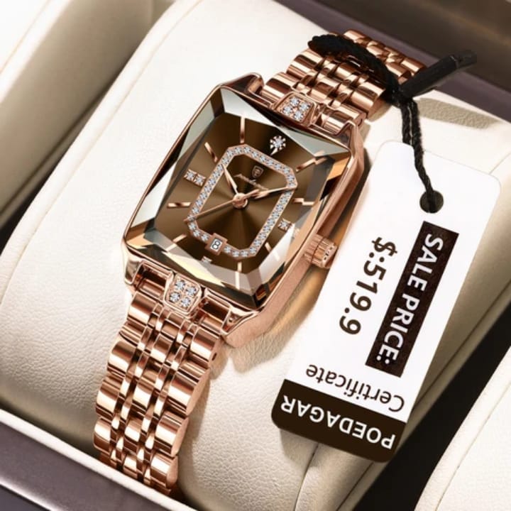 Poedagar 785 Coper Dial— Women’s Waterproof Rectangle Luxury Quartz Watch