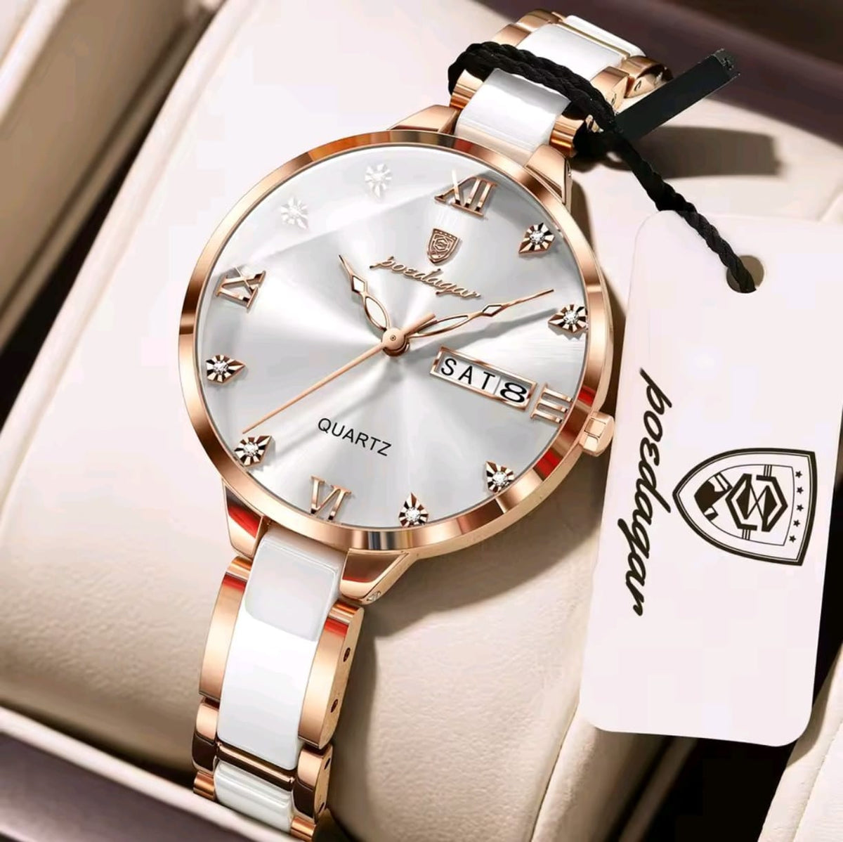 POEDAGAR 506 Women’s Luxury Quartz Watch White– Luminous, Day Date.