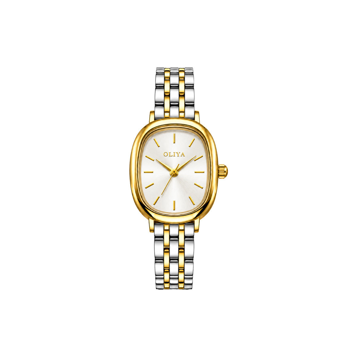 OLIYA 705 Women’s White Dial Oval Watch – Gold Silver Two Tone Bracelet