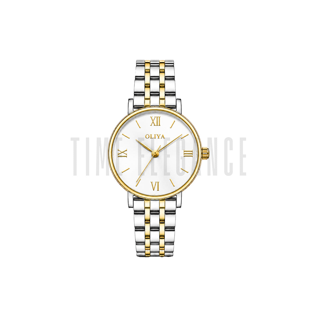 OLIYA 5209 Women’s White Round Dial Watch – Gold Silver Bracelet