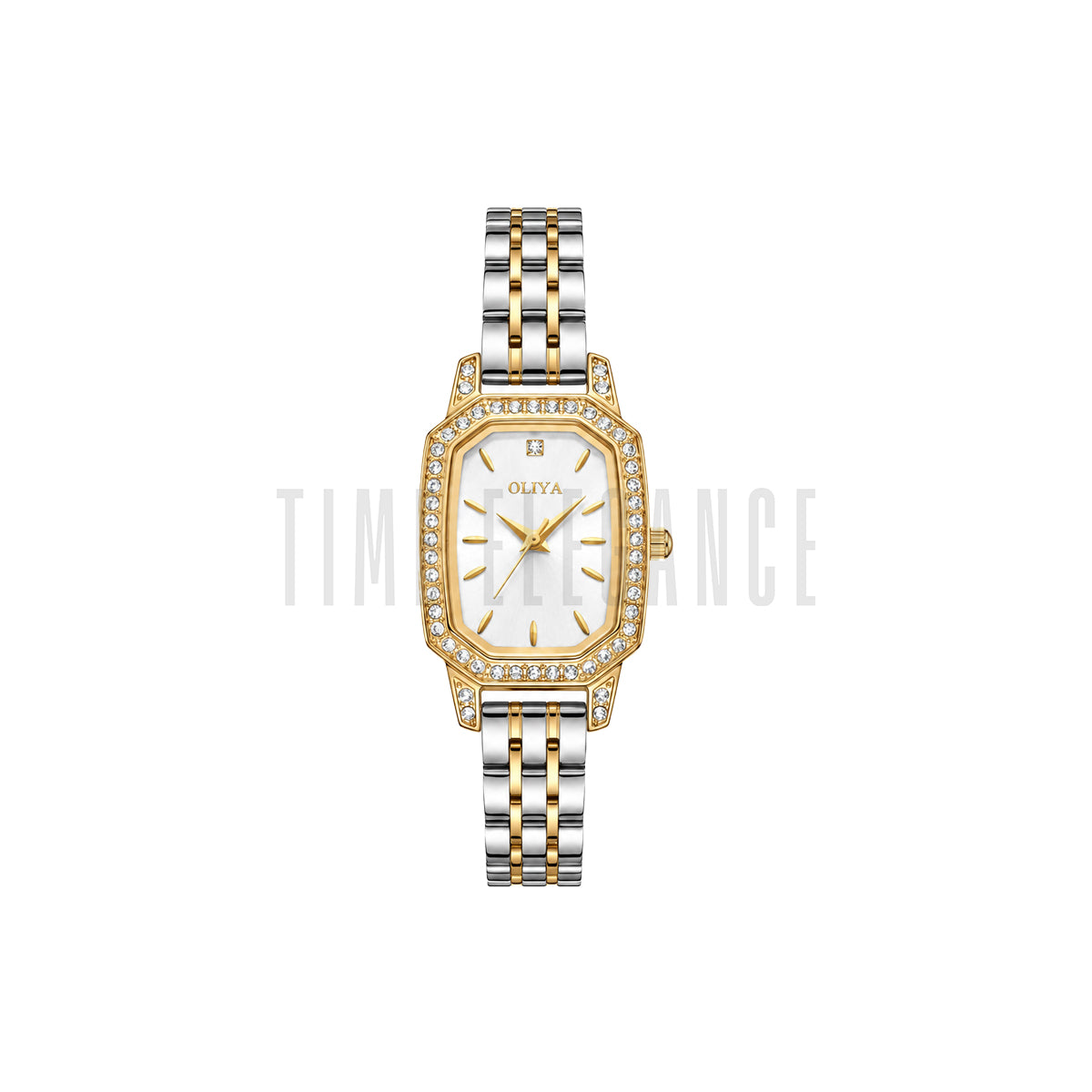 OLIYA 2002 Women’s Diamond-Encrusted Quartz Watch White Dial – Small Dial Stainless Steel Vintage Wristwatch