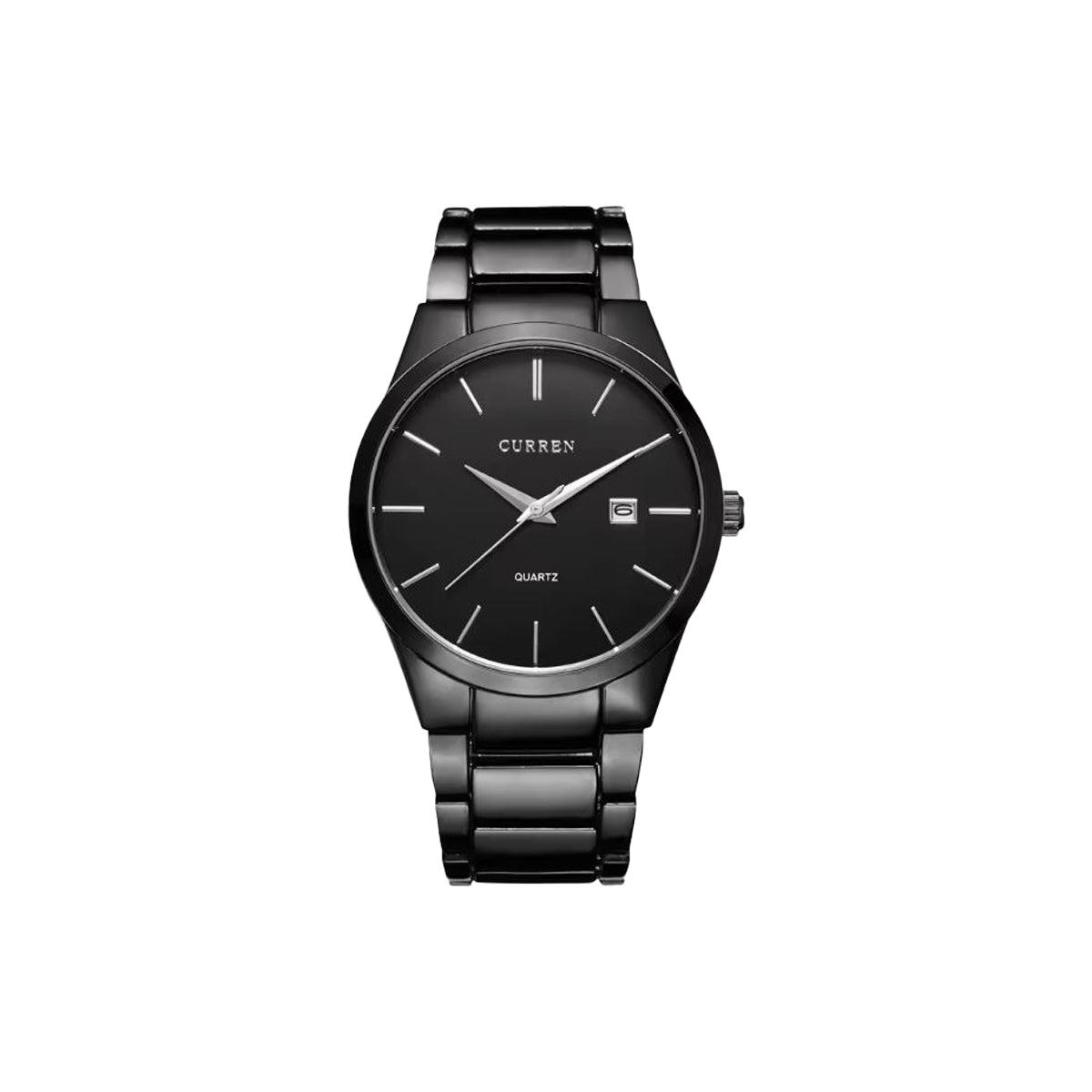 Black wristwatch with 'Curren' brand on a white background