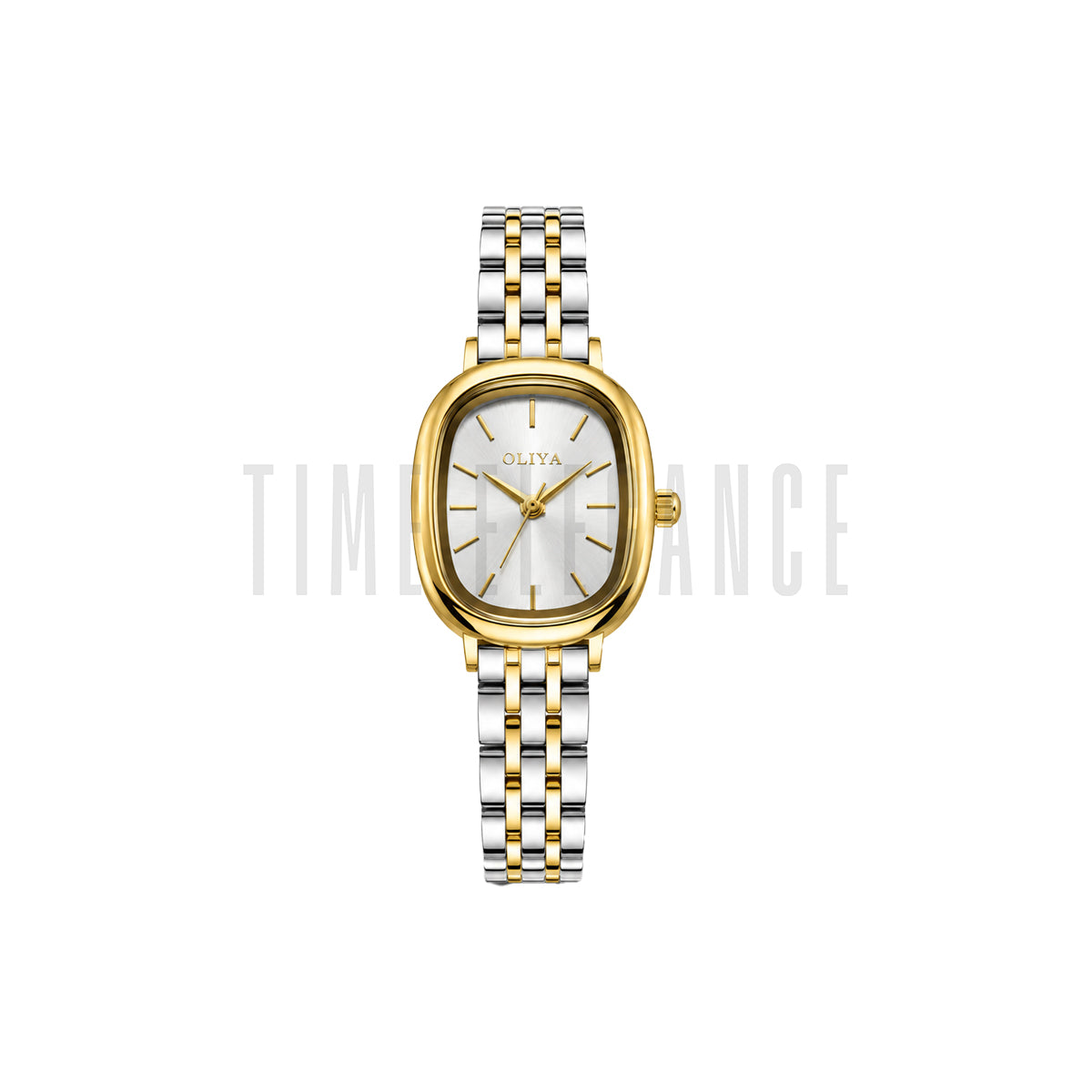 OLIYA 705 Women’s White Dial Oval Watch – Gold Silver Two Tone Bracelet