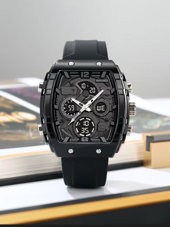 SKMEI 2603 Men’s Tonneau Digital Sports Watch Black– Chrono Waterproof LED Wristwatch
