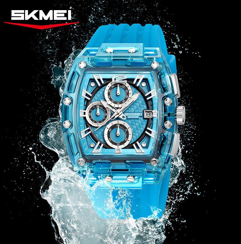 SKMEI 2606 Men’s Big Tonneau Sports Watch Blue– Multi Functional Waterproof Quartz Wristwatch