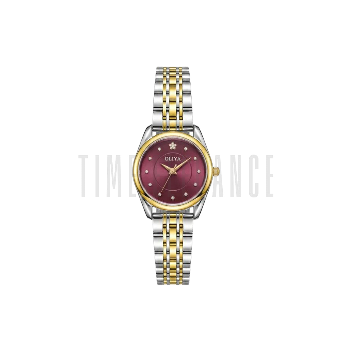 OLIYA 8518 Women’s Luxury Round Quartz Watch Maroon Dial – Stainless Steel Water Resistant Wristwatch