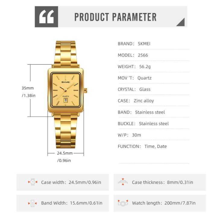 SKMEI 2566 Women’s Luxury Quartz Watch Golden – Business Wristwatch with Date Display