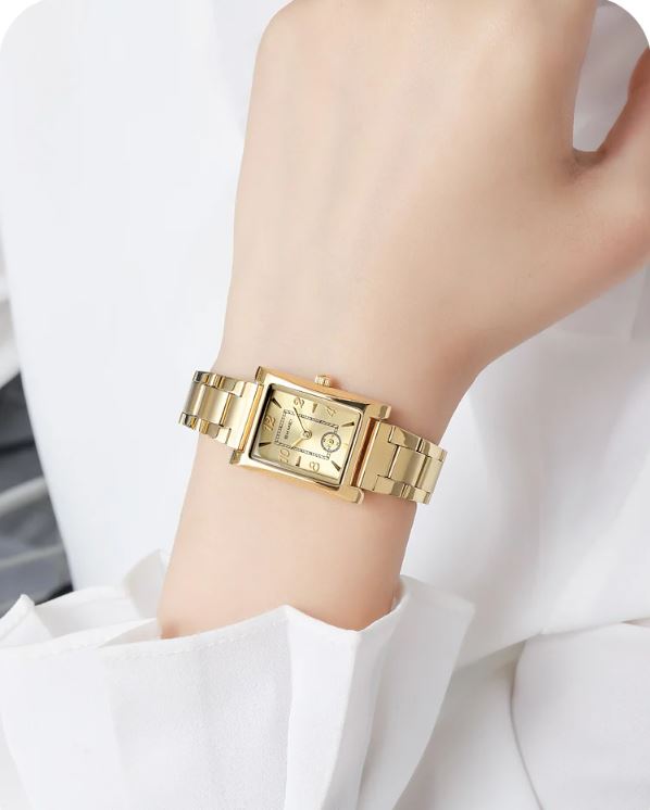 SKMEI 2570 Women’s Vintage Square Dial Quartz Watch Golden – Elegant Fashion Wristwatch