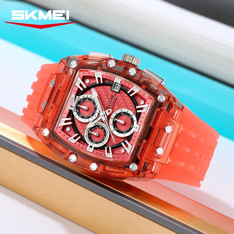 SKMEI 2606 Men’s Big Tonneau Sports Watch Red– Multi Functional Waterproof Quartz Wristwatch