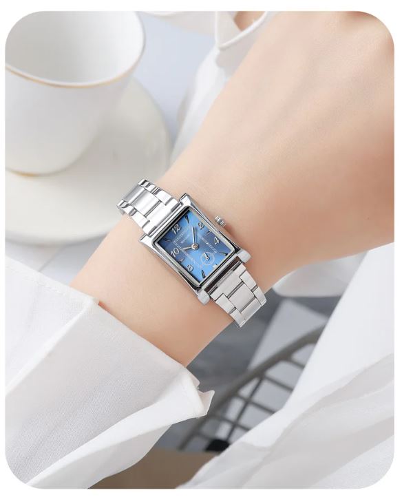 SKMEI 2570 Women’s Vintage Square Dial Quartz Watch Silver Blue – Elegant Fashion Wristwatch