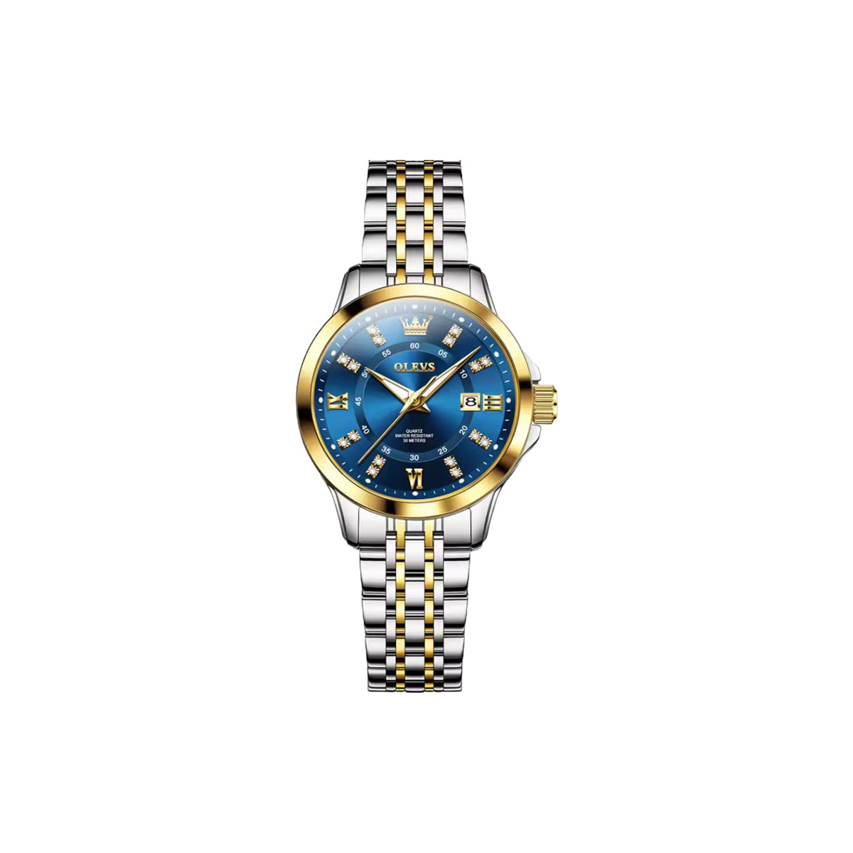 OLEVS 3620 Women’s Luxury Quartz Watch – Two Tone Blue Elegant Fashion Stainless Steel Wristwatch