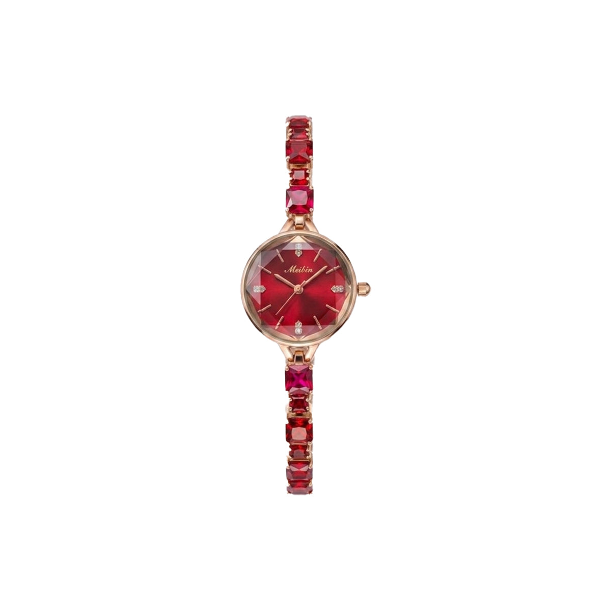 MEIBIN M1703L Women’s Luxury Crystal Bracelet Watch – Maroon Quartz Fashion Wristwatch
