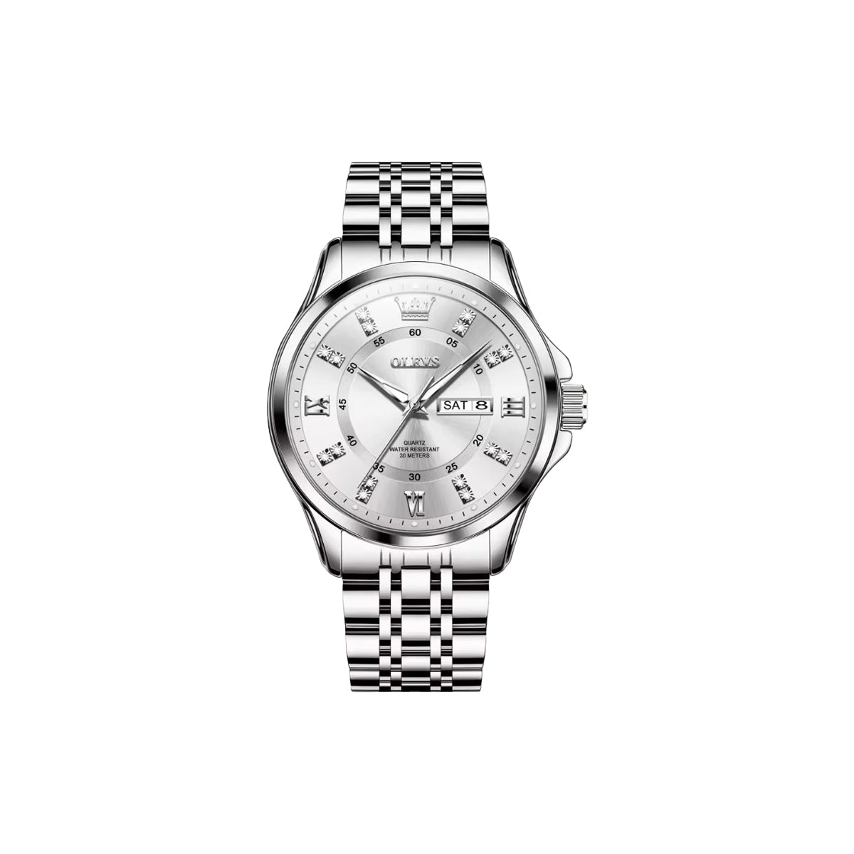 OLEVS 3620 Men’s Luxury Quartz Watch – Silver Fashion Stainless Steel Business Wristwatch