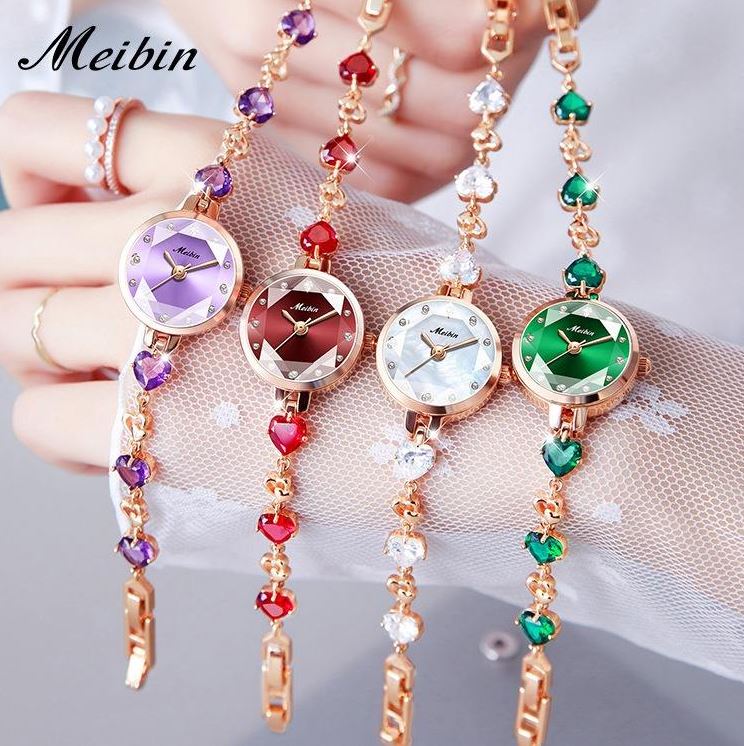 MEIBIN 1713 Women’s Luxury Green Rose Gold Stainless Steel Watch – Elegant Quartz Wristwatch