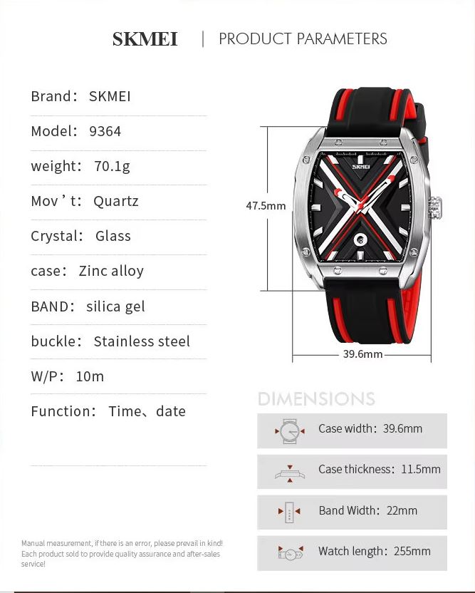 SKMEI 9364 Men’s Quartz Watch – Classic Silicone Strap Waterproof Wristwatch