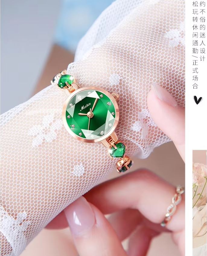 MEIBIN 1713 Women’s Luxury Green Rose Gold Stainless Steel Watch – Elegant Quartz Wristwatch