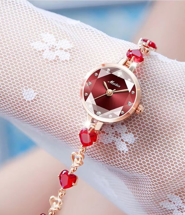 MEIBIN 1713 Women’s Luxury Red Rose Gold Stainless Steel Watch – Elegant Quartz Wristwatch