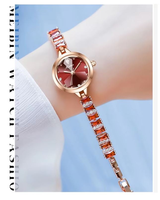 MEIBIN 1690 Women’s Fashion Bracelet Watch Red – Waterproof Quartz Jewelry Wristwatch