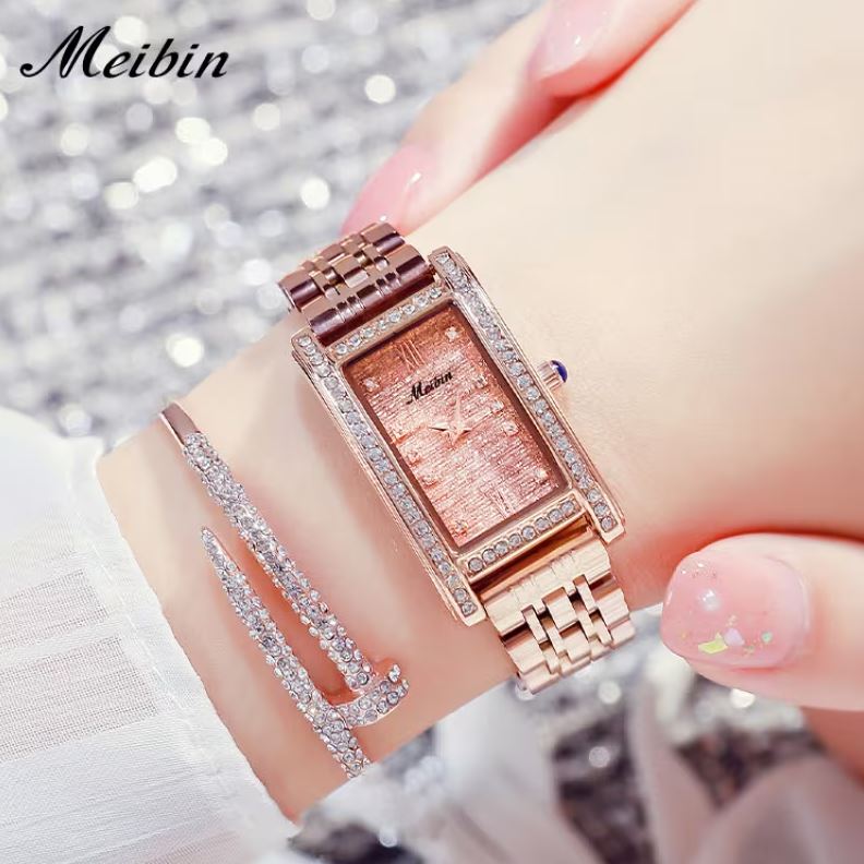 MEIBIN 1601 Women's Elegant Square Quartz Watch | Minimalist Alloy Case Fashion Wristwatch