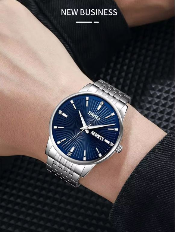 SKMEI 9323 Luxury Men’s Quartz Watch White Dial– Stainless Steel Strap, Luminous Date Display