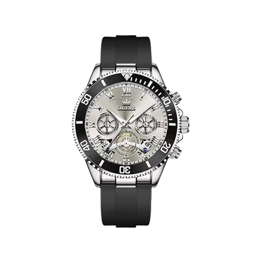 OLEVS 3730 Men’s Moon Phase Hollow Design Quartz Watch Silver-Gray