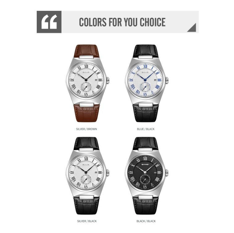 Four watches with different color combinations on a white background