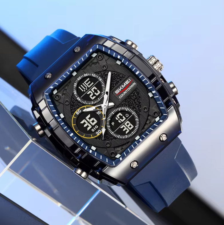 SKMEI 2602 Dual Time Sports Watch Royal Blue– 50M Waterproof Silicone Strap