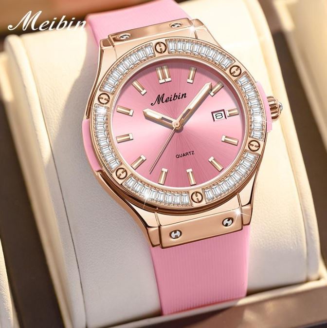 MEIBIN 1719 Women's Fashion Large Dial Silicone Strap Quartz Watch | Waterproof Casual Ladies Wristwatch