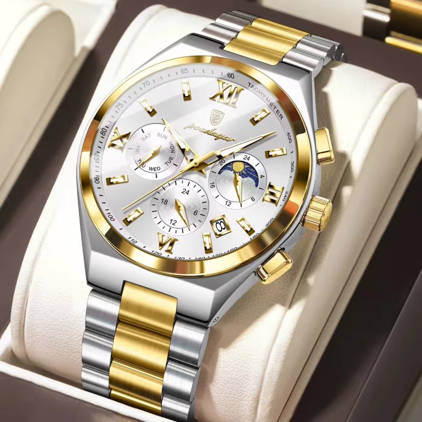 POEDAGAR 688 men’s fashion stainless steel watch white dial