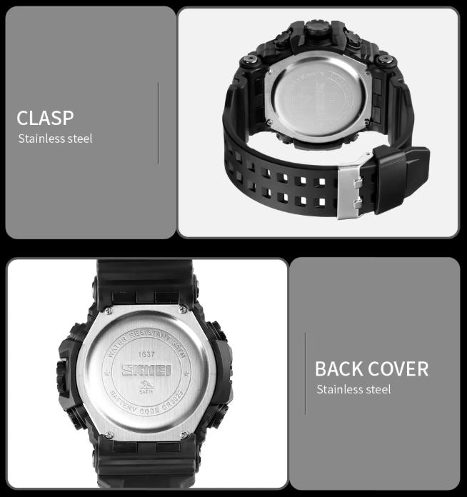 SKMEI 1637 Men’s Analog Digital Sports Watch Black – 50M Waterproof