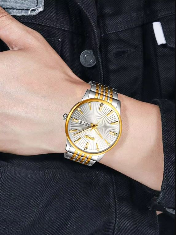 SKMEI 9323 Luxury Men’s Quartz Watch White Dial– Stainless Steel Strap, Luminous Date Display