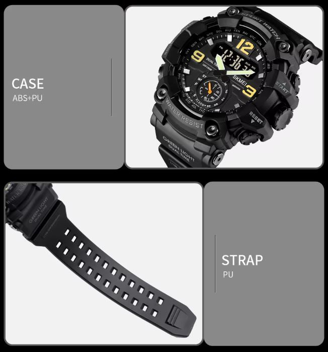 SKMEI 1637 Men’s Analog Digital Sports Watch Black – 50M Waterproof