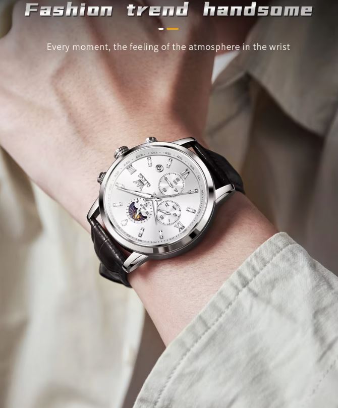 Wristwatch on a person's wrist with a blurred background