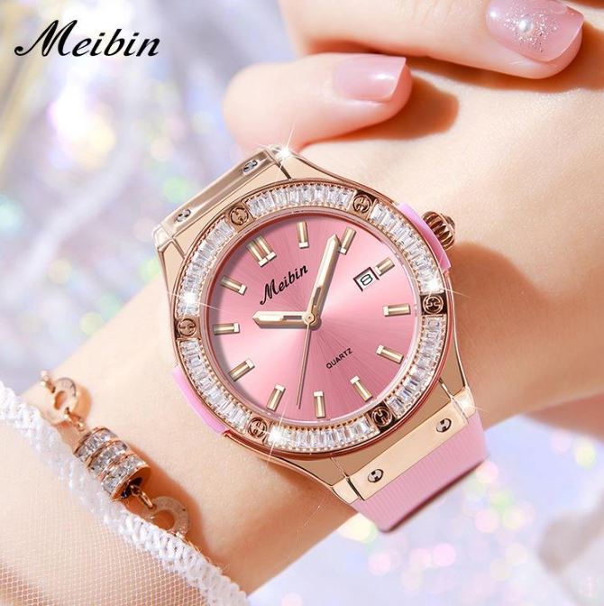 MEIBIN 1719 Women's Fashion Large Dial Silicone Strap Quartz Watch | Waterproof Casual Ladies Wristwatch