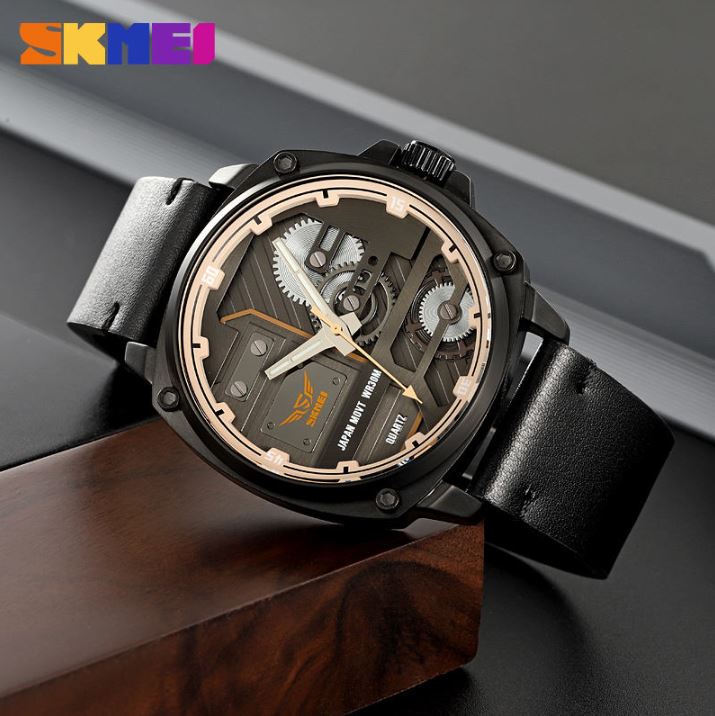 SKMEI 2289 Men’s Leather Strap Quartz Watch Black– Casual Business Fashion Wristwatch